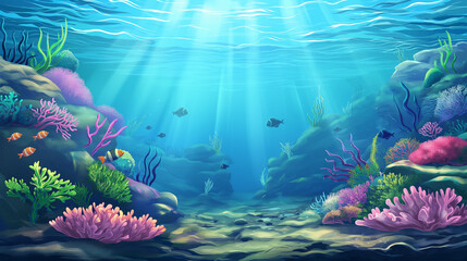 Naklejka premium Underwater Sea Ocean Nature isolation background, Illustration