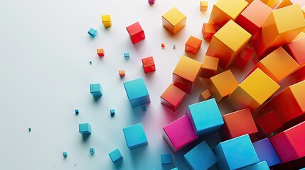 Modern background for the presentation, colorful cubes on a white background, free center of the image