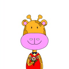 baby giraffe with flowers.
I hope to bring this white flower to the person I love.  White flowers represent my pure love for her.