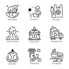 Set of Eco Friendly Line Style Icons 

