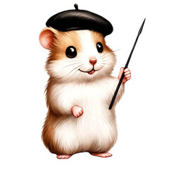 The hamster is holding a stick and explaining