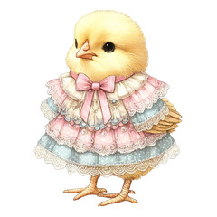 baby chicken is wearing a pretty pink dress