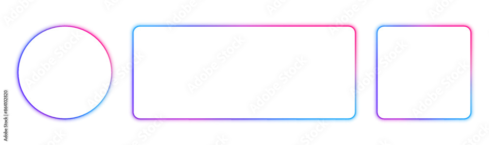 Fototapete Square rectangular frame with two color neon motion graphics on isolated transparent background in PNG and vector format. Blank copy space in the middle. 