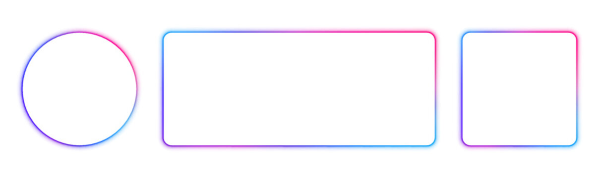 Square rectangular frame with two color neon motion graphics on isolated transparent background in PNG and vector format. Blank copy space in the middle. 