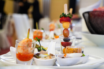 Buffet meals in luxury hotels often include a variety of food options from all over the world.   
