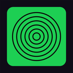 Brutalism sign on green geometric figure. Abstract print of circles in line art on Bauhaus icon. Outline rounds on square shape. Design element in brutalist style. Flat isolated vector illustration