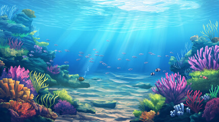 Fototapeta premium Underwater Sea Ocean Nature isolation background, Illustration