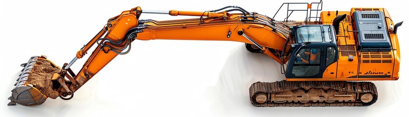 Top view of an excavator, isolated on white, providing a unique perspective of the machinery