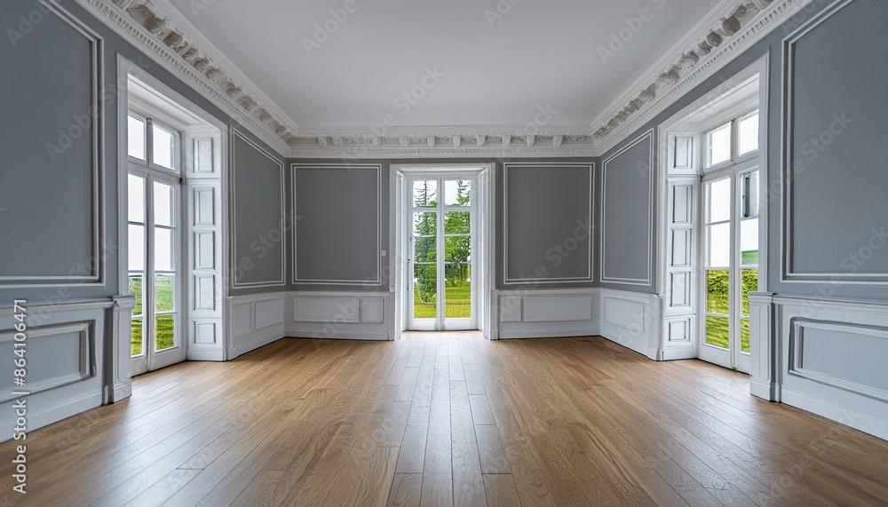 Wall mural new living room with hardwood floor in minimalist apartment