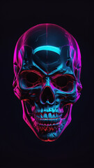 Neon portrait of skull isolated on dark background 