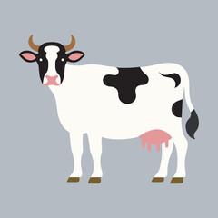 Cute cartoon cow vector, dairy products, farming.
