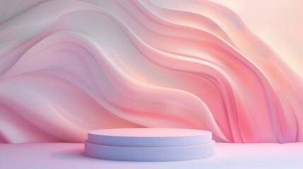 Podium mockup with abstract wave background, product display 3d rendering