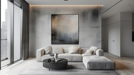 Modern Minimalist Living Room with Abstract Art and Cozy Seating