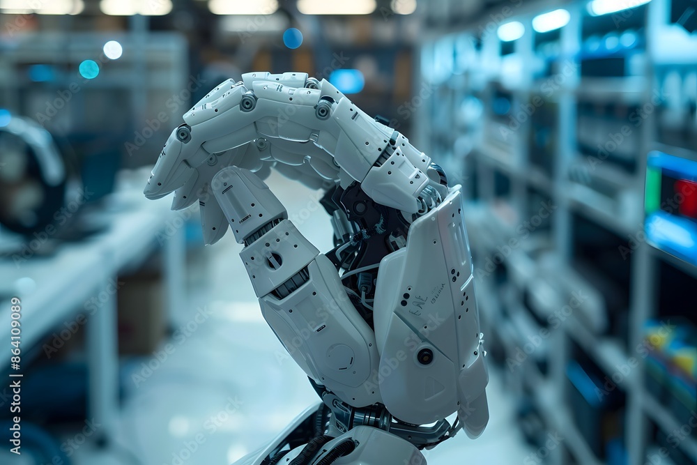 Poster advanced robotic hand in a high-tech laboratory