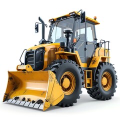 Fototapeta premium Compact wheel loader with trench filler, isolated on white, digging tool