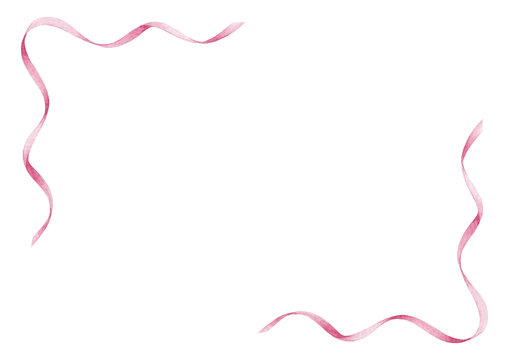 Pink ribbon frame, hand drawn watercolor illustration isolated on white background, template for greeting card or wedding invitation	
