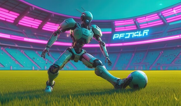 robot soccer player. 3d rendered illustration of a skeleton. 3d rendered illustration of a figure. robot ai soccer player in action, robot model player soccer