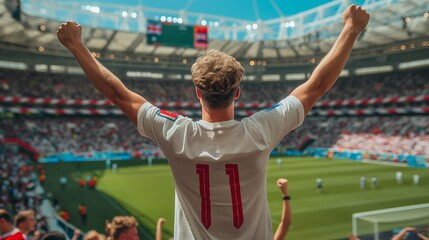Excited Soccer Fan Celebrating in a Lively Stadium