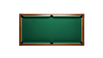 Billiard table top view cutout. Isolated green billiard table on transparent background