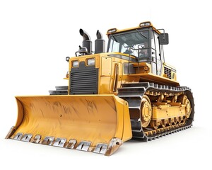 Fototapeta premium Detailed bulldozer with rotary tiller, isolated on white, landscaping tool