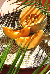 orange melon on a green background