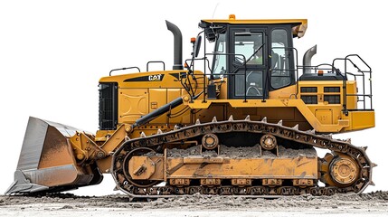 Obraz premium Bulldozer with leveling blade, isolated on white, construction tool