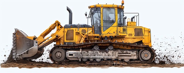 Obraz premium Bulldozer with root plow, isolated on white, forestry tool