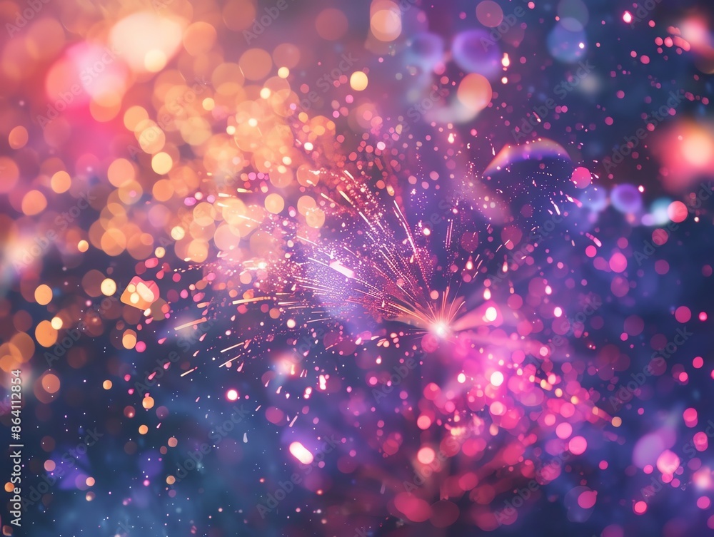 Poster vibrant abstract background of colorful bokeh lights and sparkling fireworks, creating a festive and