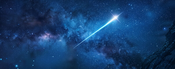 Shooting Star: A single, bright shooting star crossing a clear night sky, amidst a sea of twinkling stars