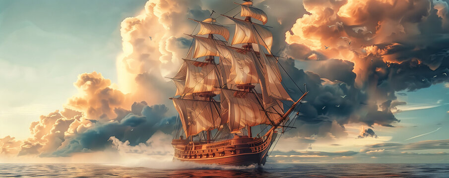 Sailing Through History: A junk ship on a time-traveling voyage, blending elements of different historical eras in its design