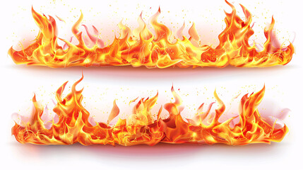 Fiery discount labels with realistic flame graphics, white background