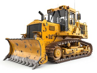 Fototapeta premium Compact bulldozer with ripper attachment, side view, isolated on white, industrial strength