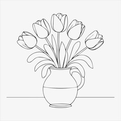 tulips in vase vector flower silhouette illustration