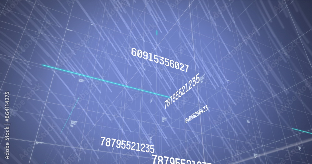 Poster image of data processing and grid on blue background