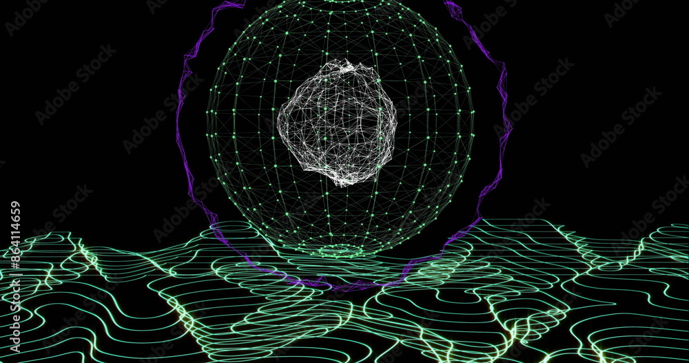 Poster Image of globe with network of connections on black background