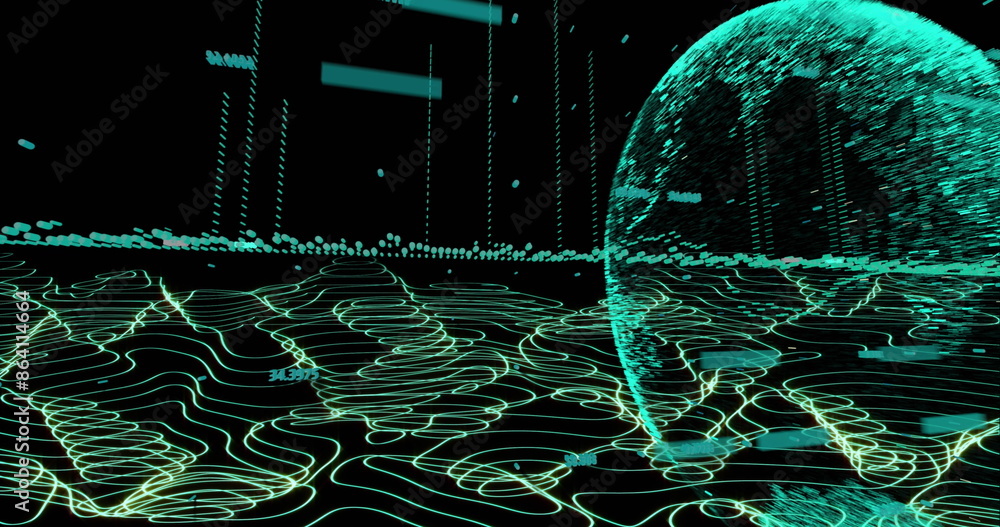 Aufkleber image of globe with network of connections with green lines on black background