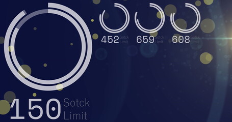 Obraz premium Image of stock market data processing over yellow spots and spots of light on blue background