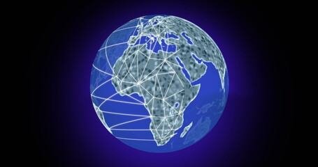 Image of globe with network of connections on black background