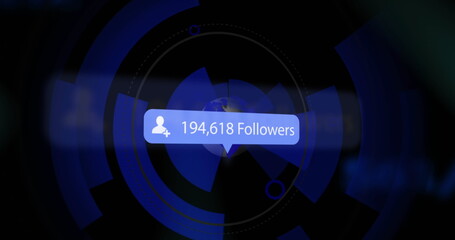 Image of follower and person icon with increasing numbers over circles and codes