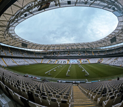 Besiktas Stadium, a football team in Turkey, soccer fans and tribune idea, black and white, Besiktas Tupras Stadium, football field:Istanbul, Turkey - 12.03.24