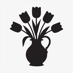 tulips in vase vector flower silhouette illustration