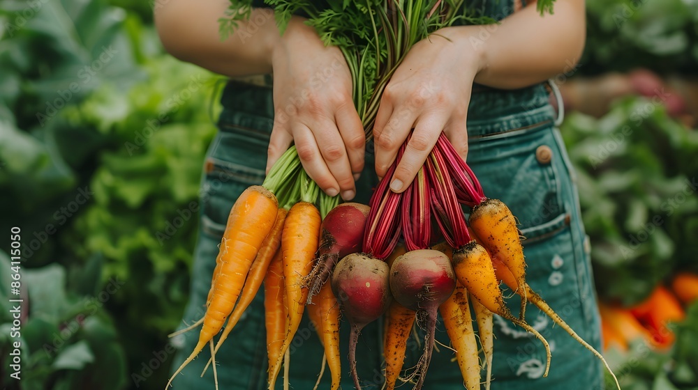 Wall mural Freshly Harvested Carrots and Beets from the Garden