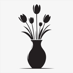 tulips in vase vector flower silhouette illustration