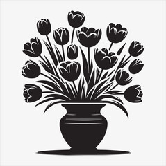 tulips in vase vector flower silhouette illustration