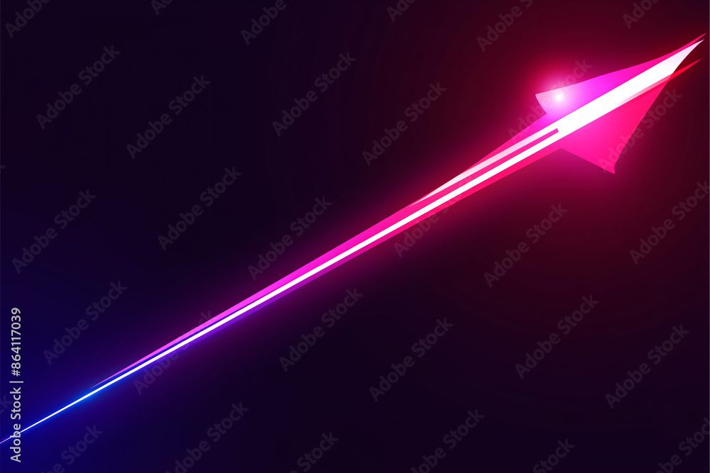 Poster neon arrow streaking across a dark background in vibrant pink and blue colors representing dynamic m