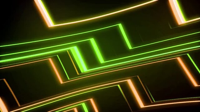 Abstract green and yellow zig zag neon lines animation