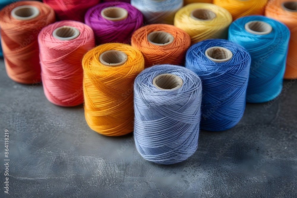 Aufkleber vibrant array of colorful yarn spools on a dark surface