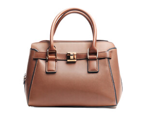brown leather handbag isolated