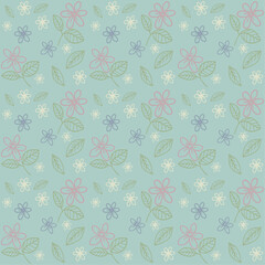 Seamless floral pattern with pastel flowers and leaves (includes seamless pattern swatch)