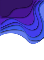 Wavy border in paper cut style. 3d abstract background with cut out deep waves modern cover. Blue color layers with smooth shadow papercut art. Vector card illustration origami environment template